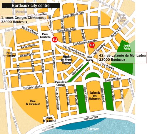 A map of the schools location, 42, rue Lafaurie de Monbadon. 33000 Bordeaux